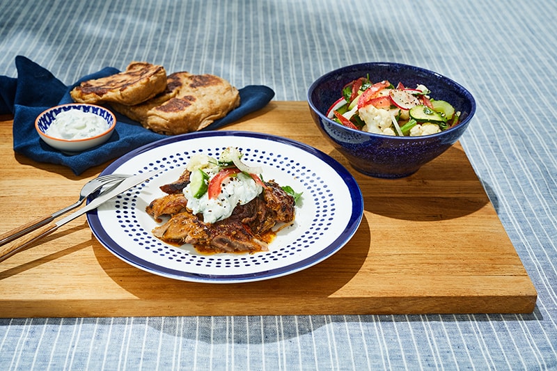 Yogurt-marinated lamb with homemade flatbread